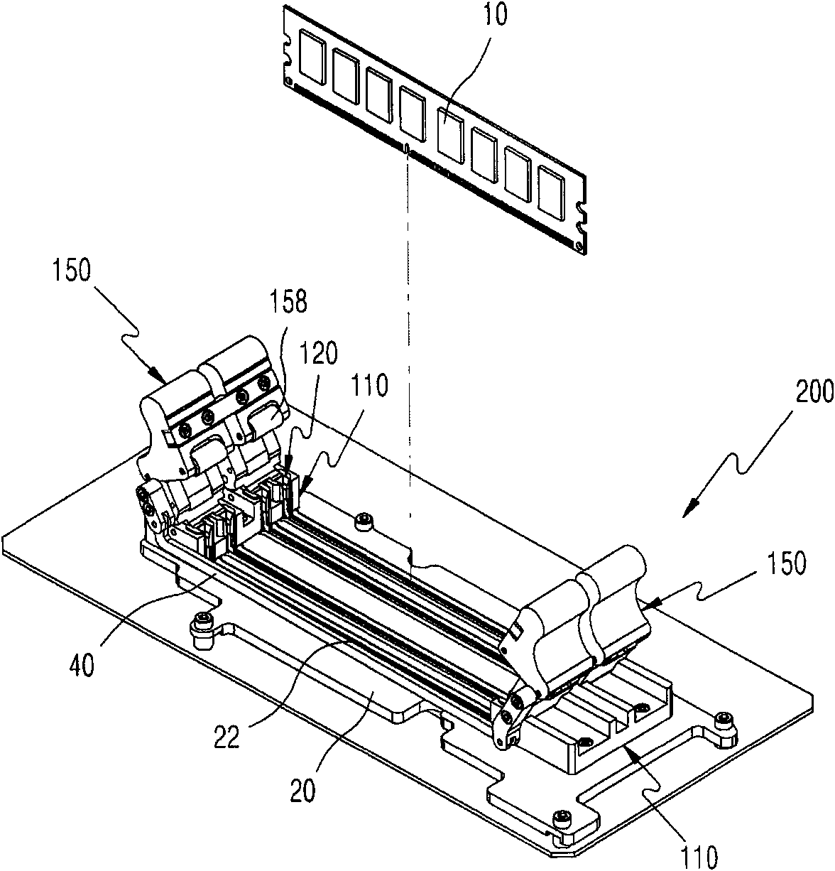One-touch popping device of memory module test socket