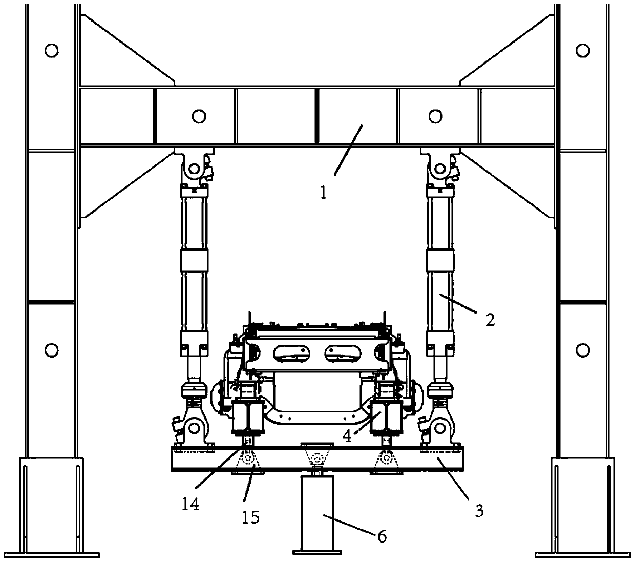 Frame torsional fatigue test bench with loading device