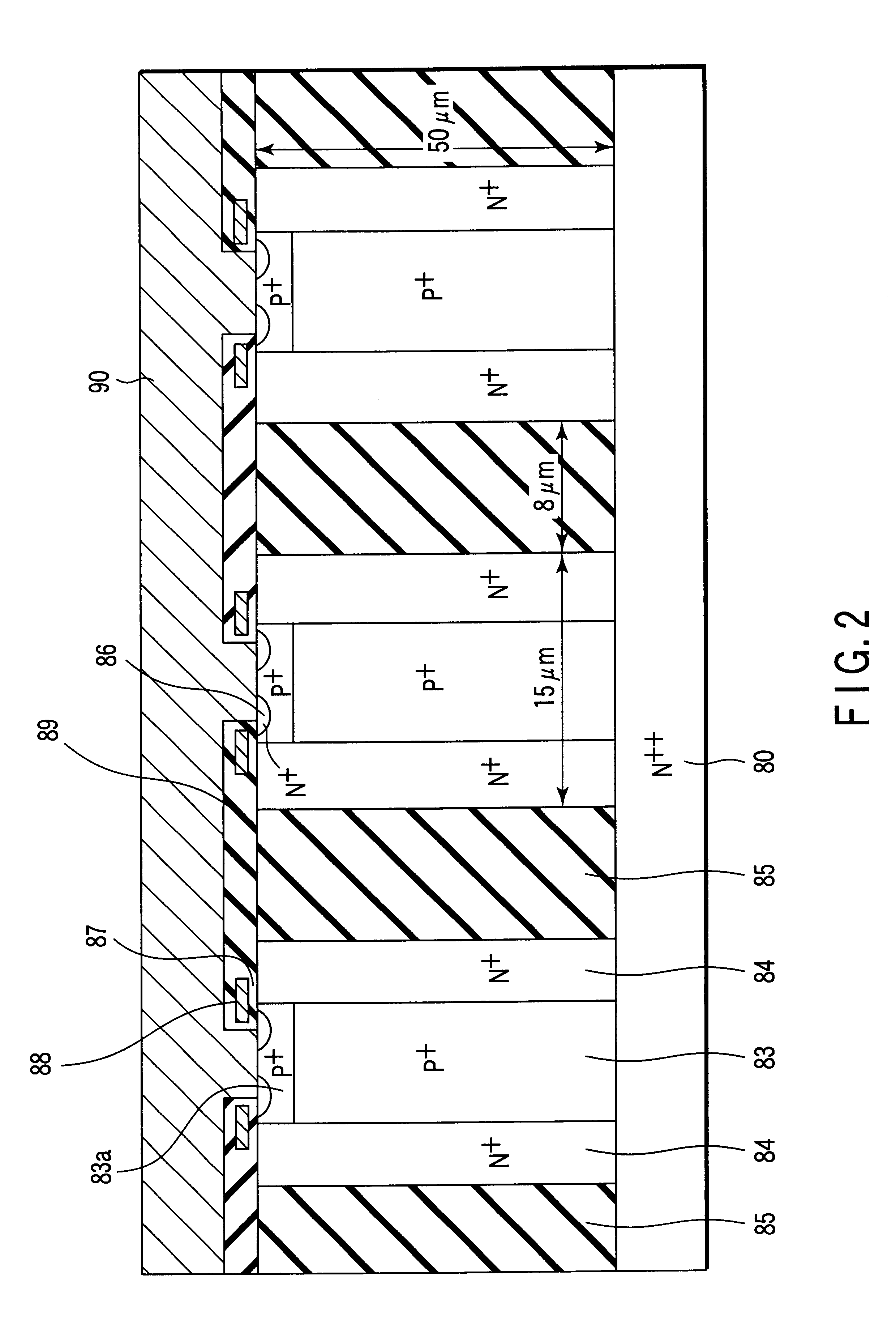 Power MOSFET having laterally three-layered structure formed among element isolation regions
