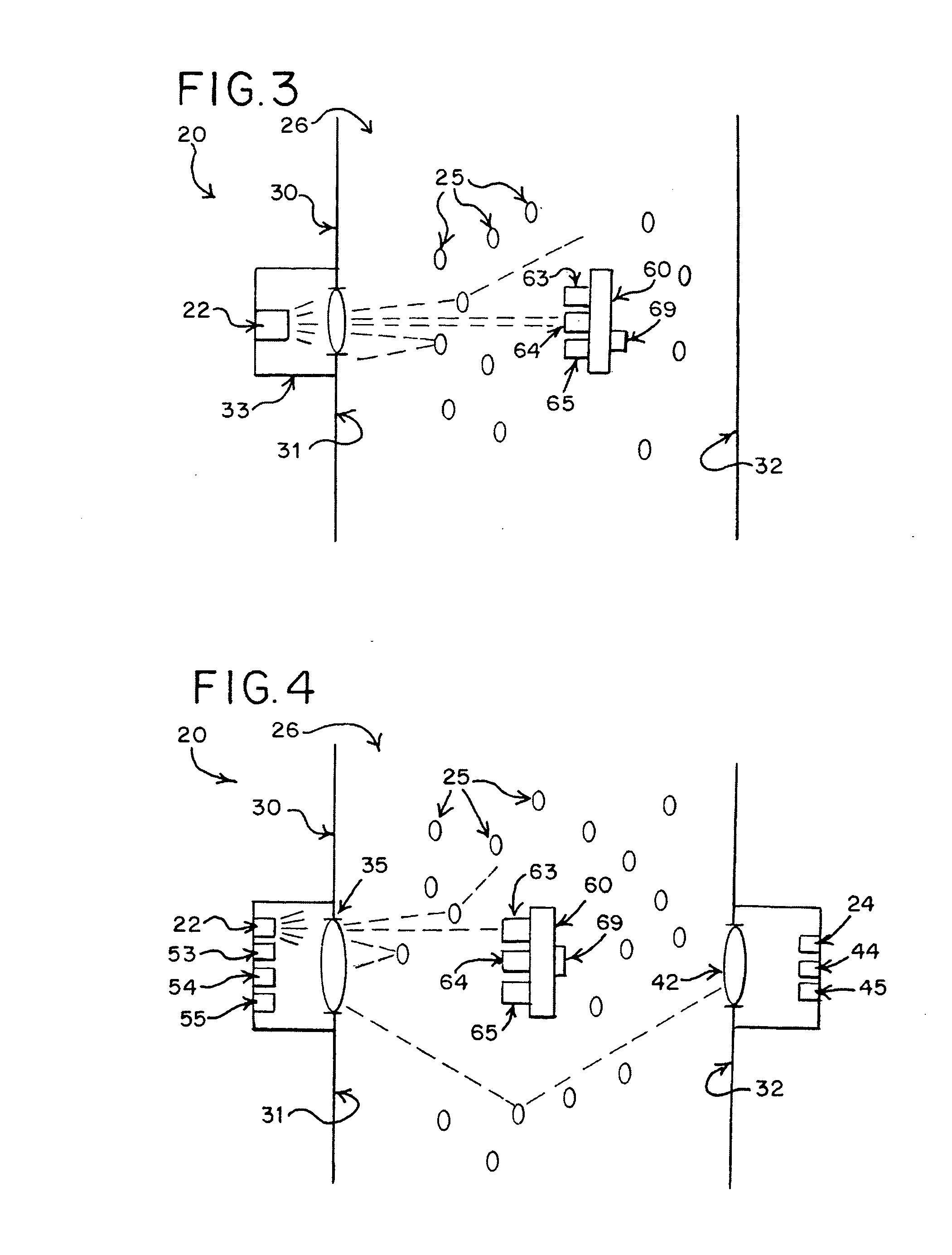Apparatus, system and method for using an LED to identify a presence of a material in a gas and/or a fluid and/or determine properties of the material