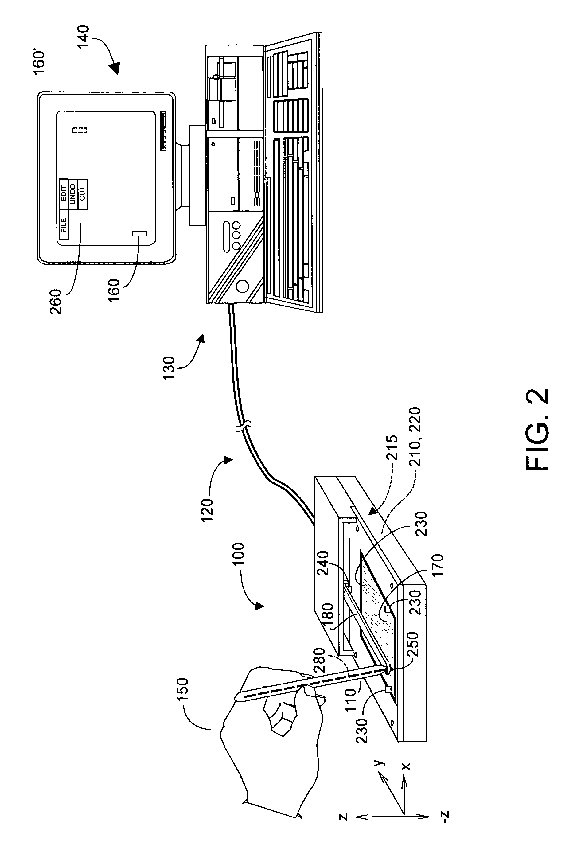 Absolute coordinate, single user-interface element pointing device