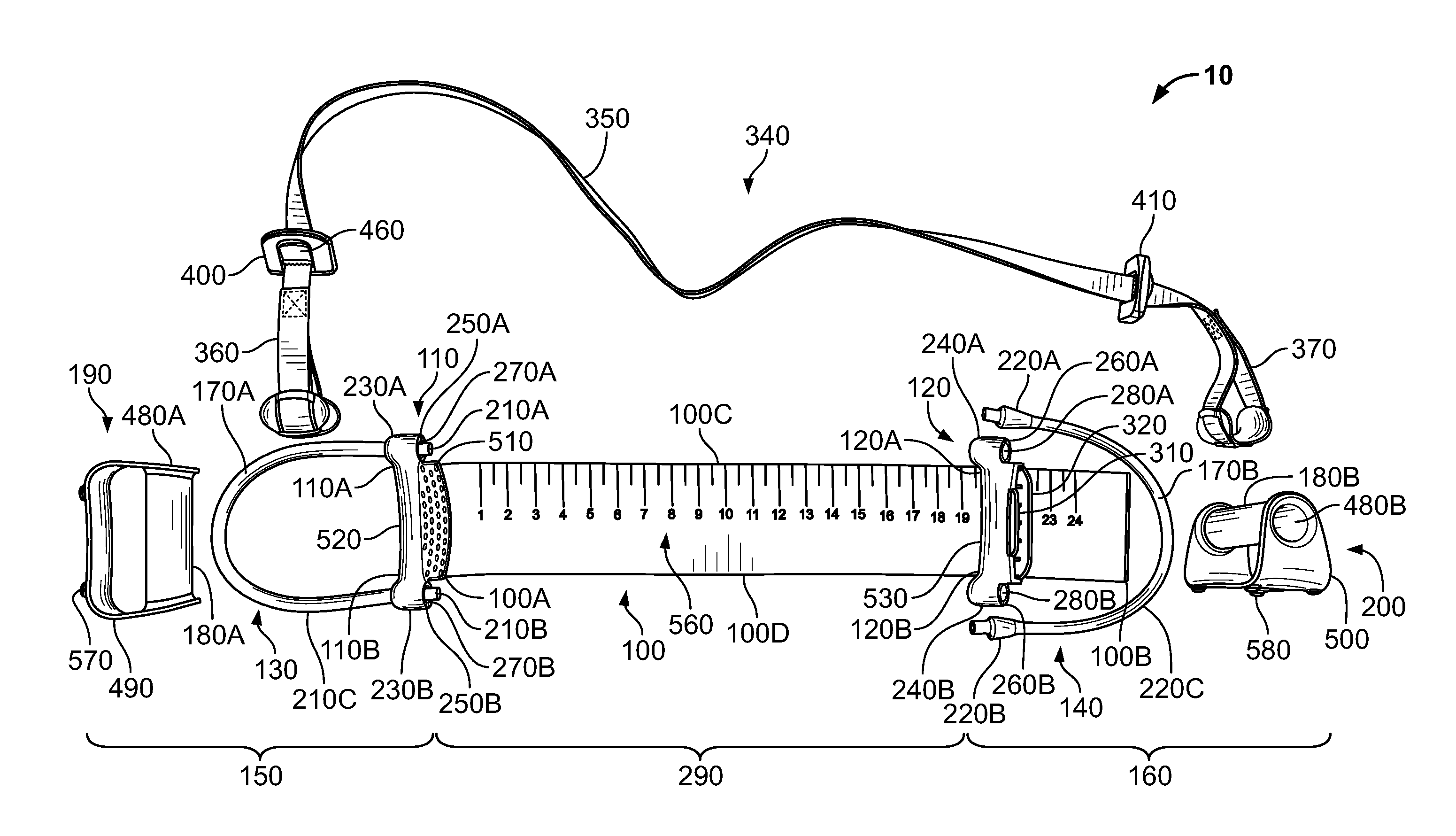 Exercise device with elastic members and webbing
