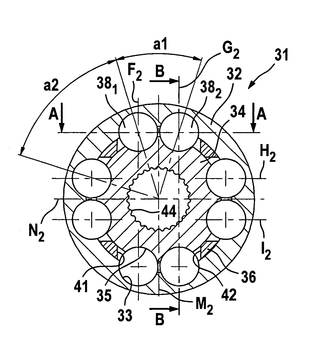 Constant velocity ball joint with ball pairs whose tracks are located on symmetrical planes
