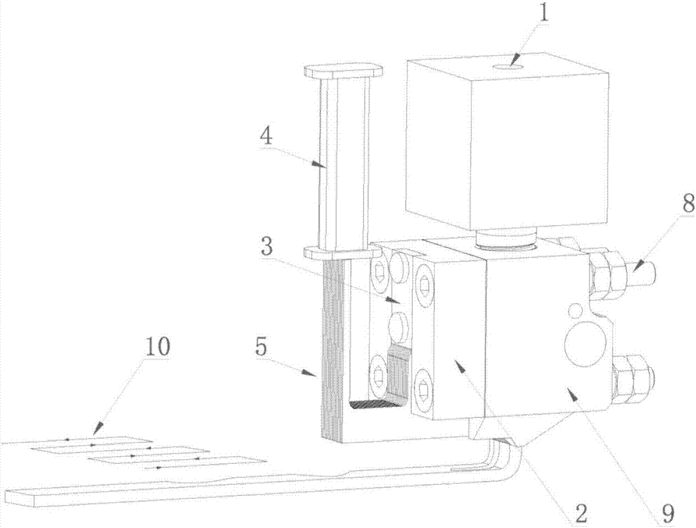 Linear array jet type FDM (fused deposition manufacturing) three-dimensional printing spray head and printing method