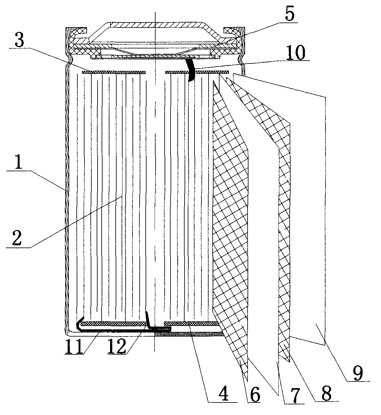 Lithium nickel cobalt manganate cylindrical high-rate battery and preparation method thereof