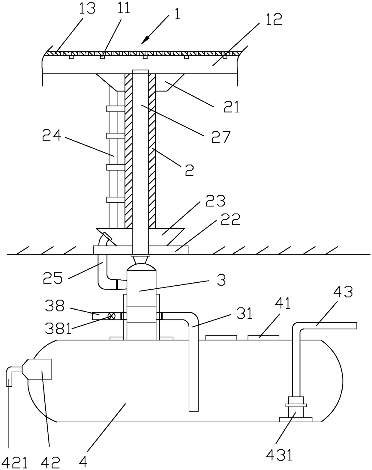 A rainwater recovery system for an overpass bridge and its installation method