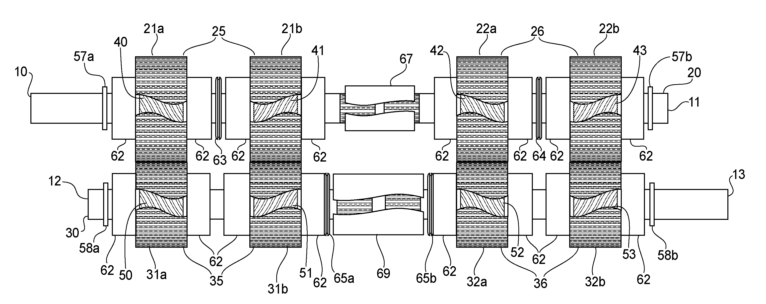 Spur gear power sharing gear sets