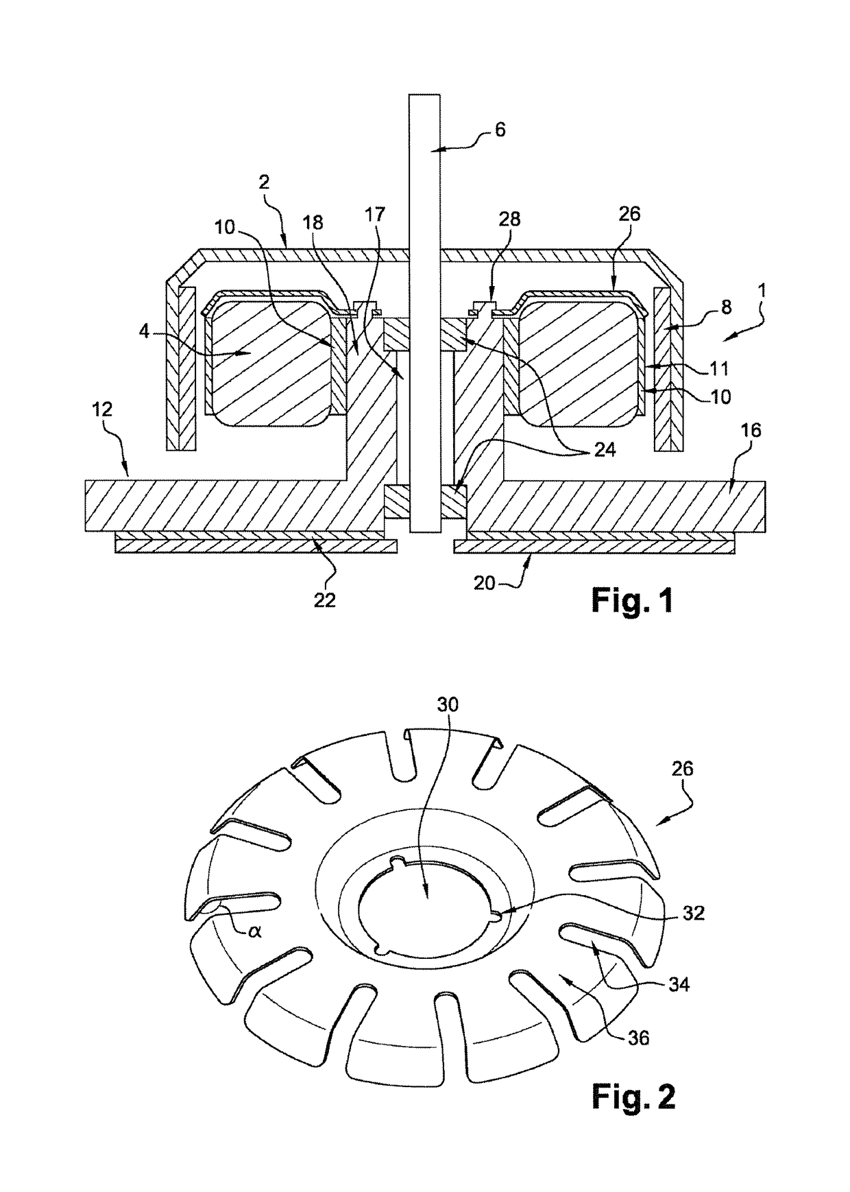 Electric motor for an air blowing device and air blowing device