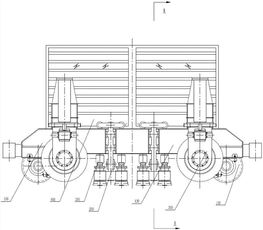 Flow type train towing vehicle