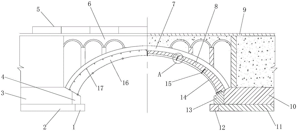 Masonry arch bridge reinforced structure and construction method thereof