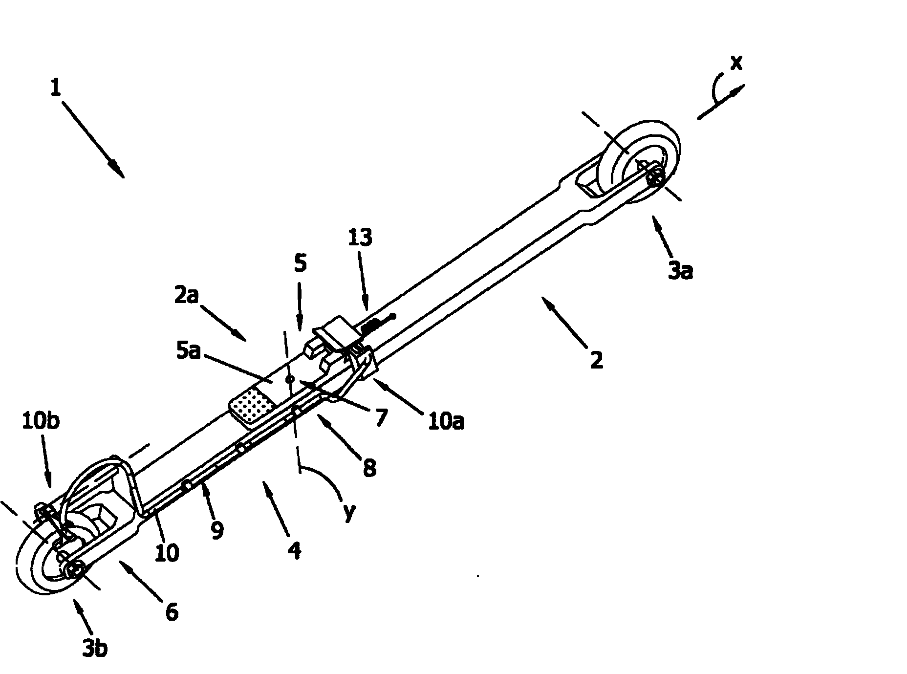 Rollerski or skate with braking system and method for braking said sports item
