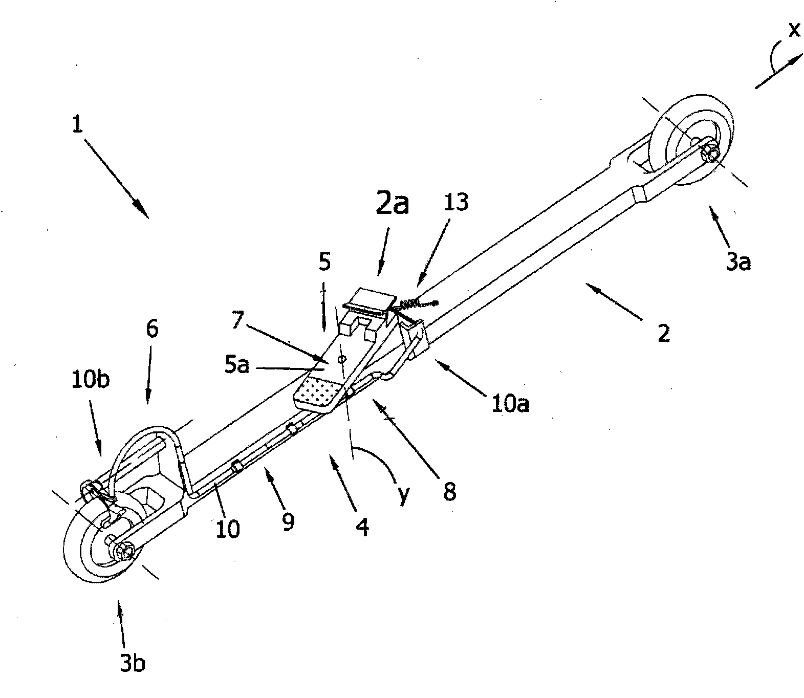 Rollerski or skate with braking system and method for braking said sports item