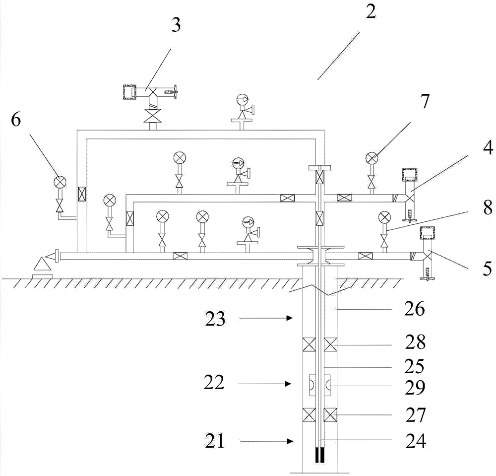 Combined well mouth testing device for polymer injection well and method thereof