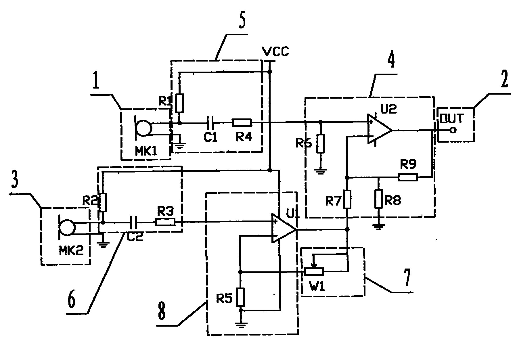 Two-microphone differential noise reduction device of mobile phone