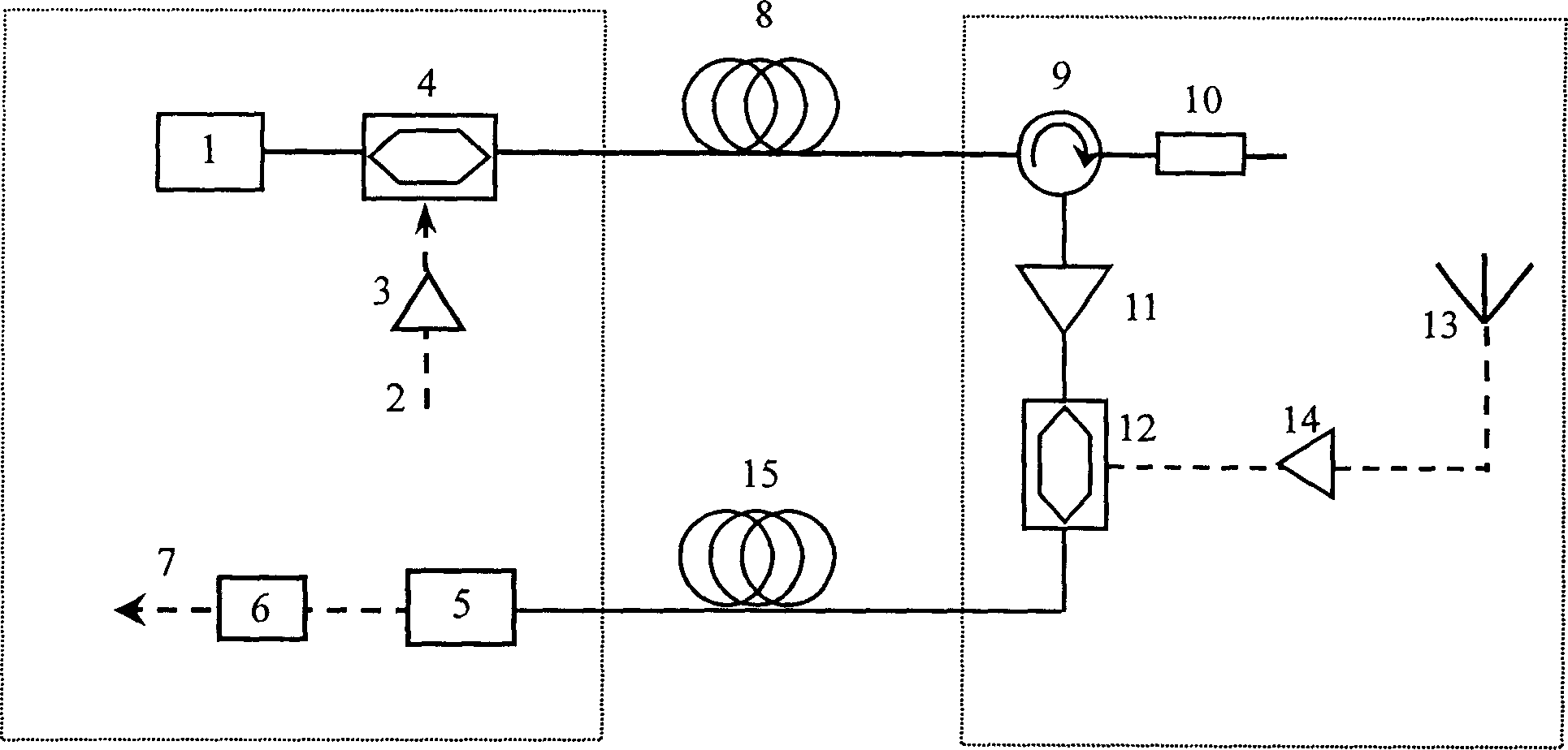 Microwave photon down conversion method and device based on electrooptical modulator and optical fiber raster