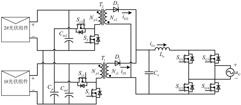 Multiple-input fly-back photovoltaic grid-connected inverter