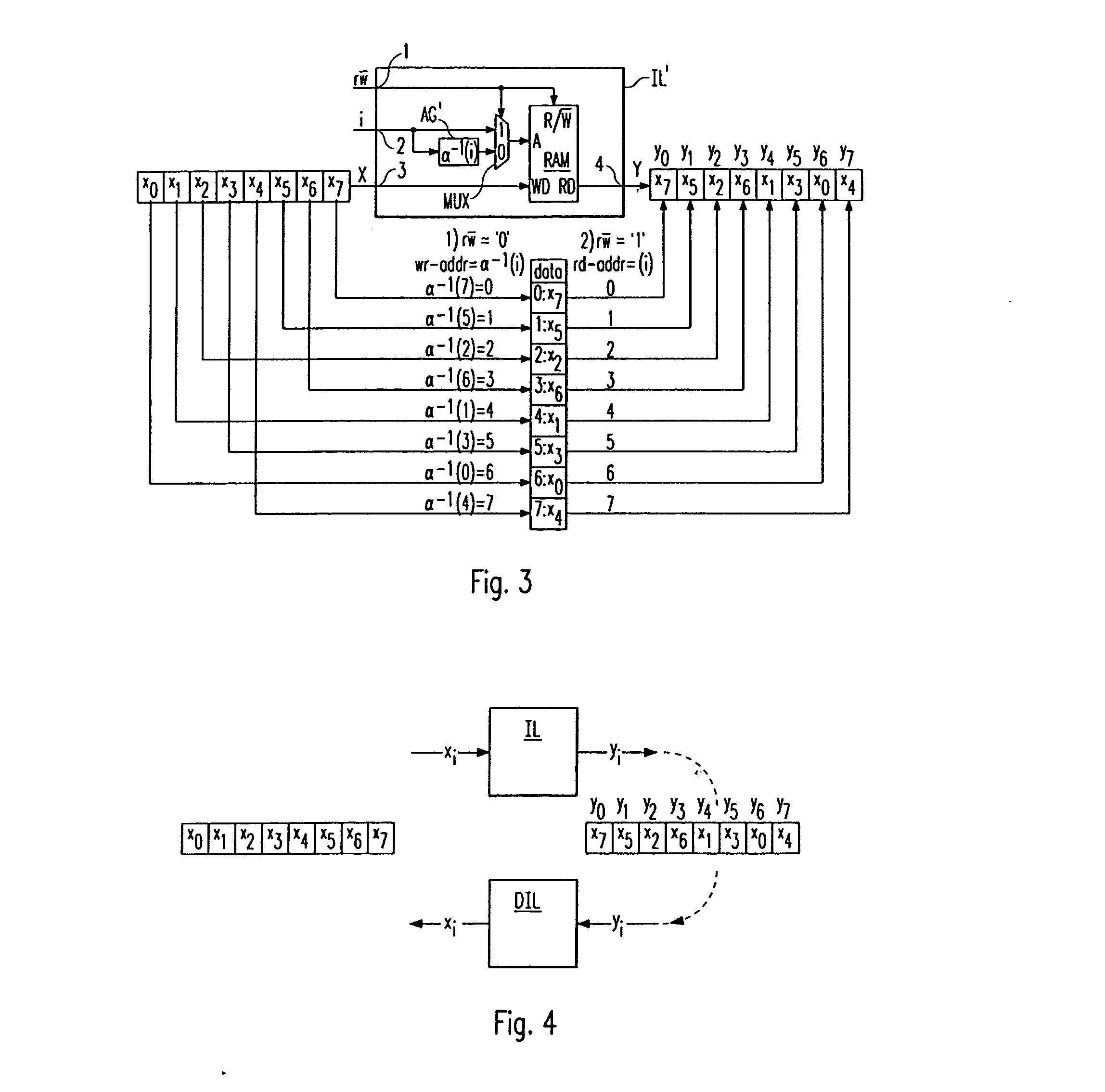 Combined interleaver and deinterleaver, and turbo decoder comprising a combined interleaver and deinterleaver