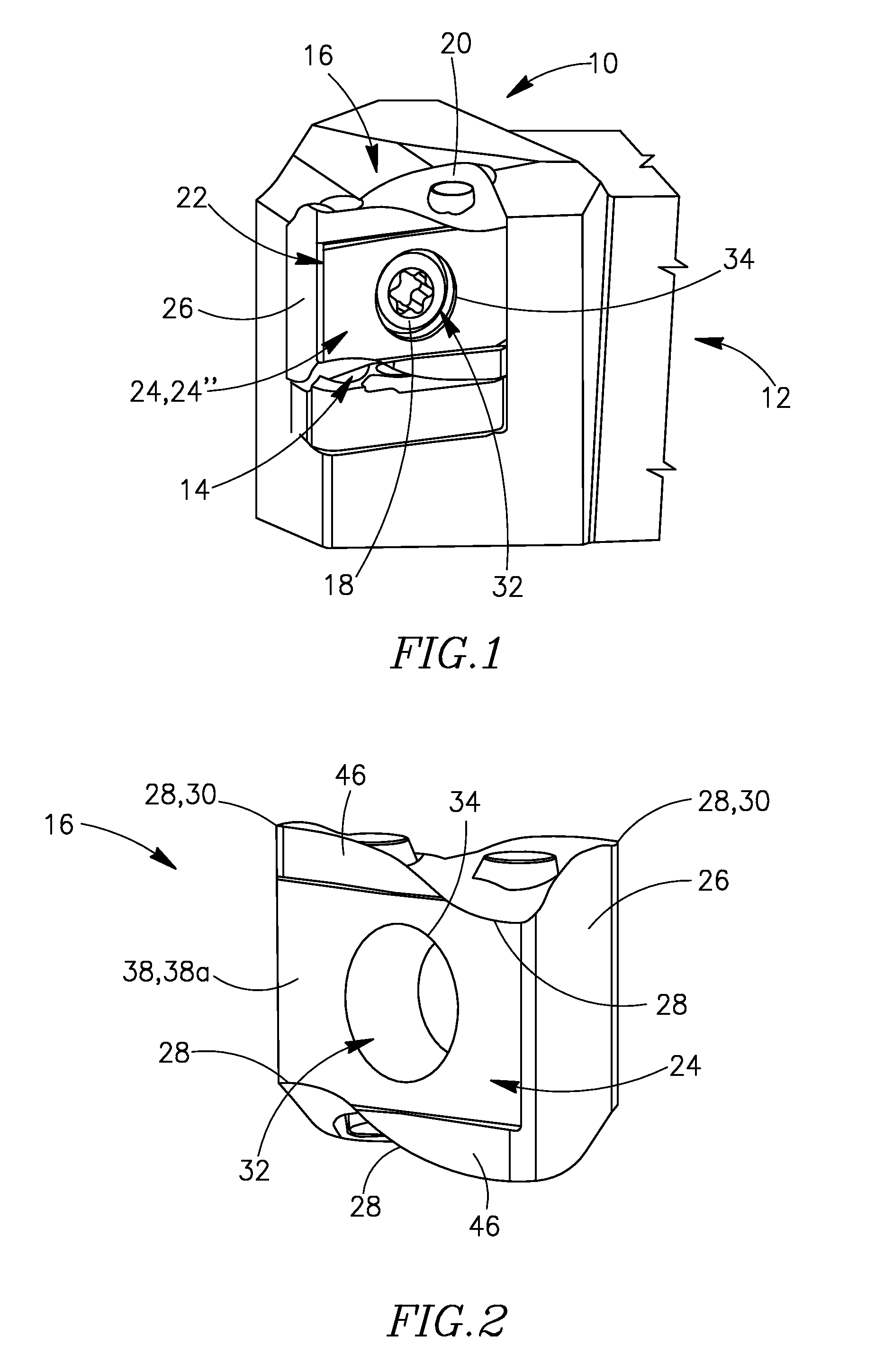 Cutting insert having recessed planar portion and cutting tool therefor