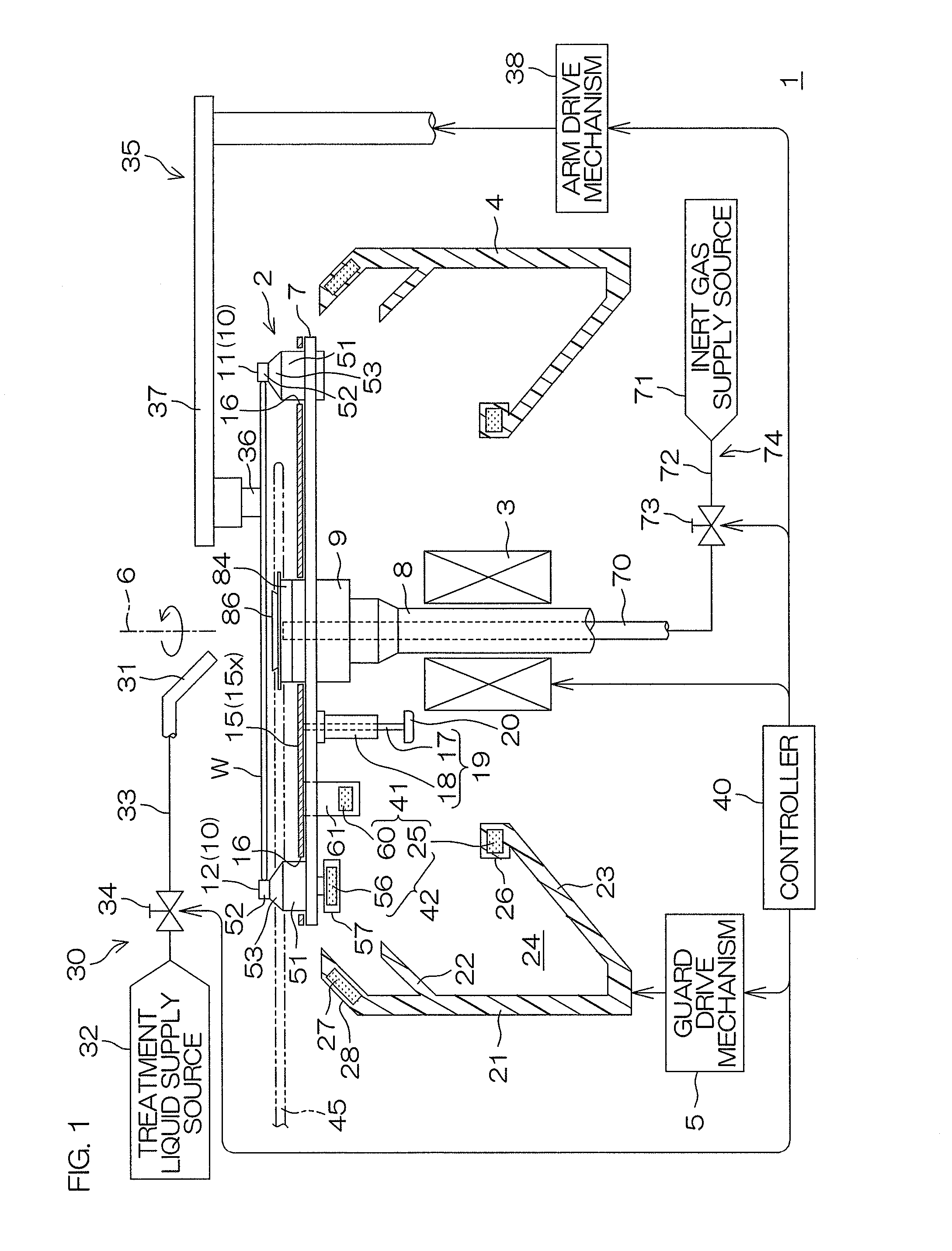 Substrate holding and rotating device, substrate processing device equipped with same, and substrate processing method