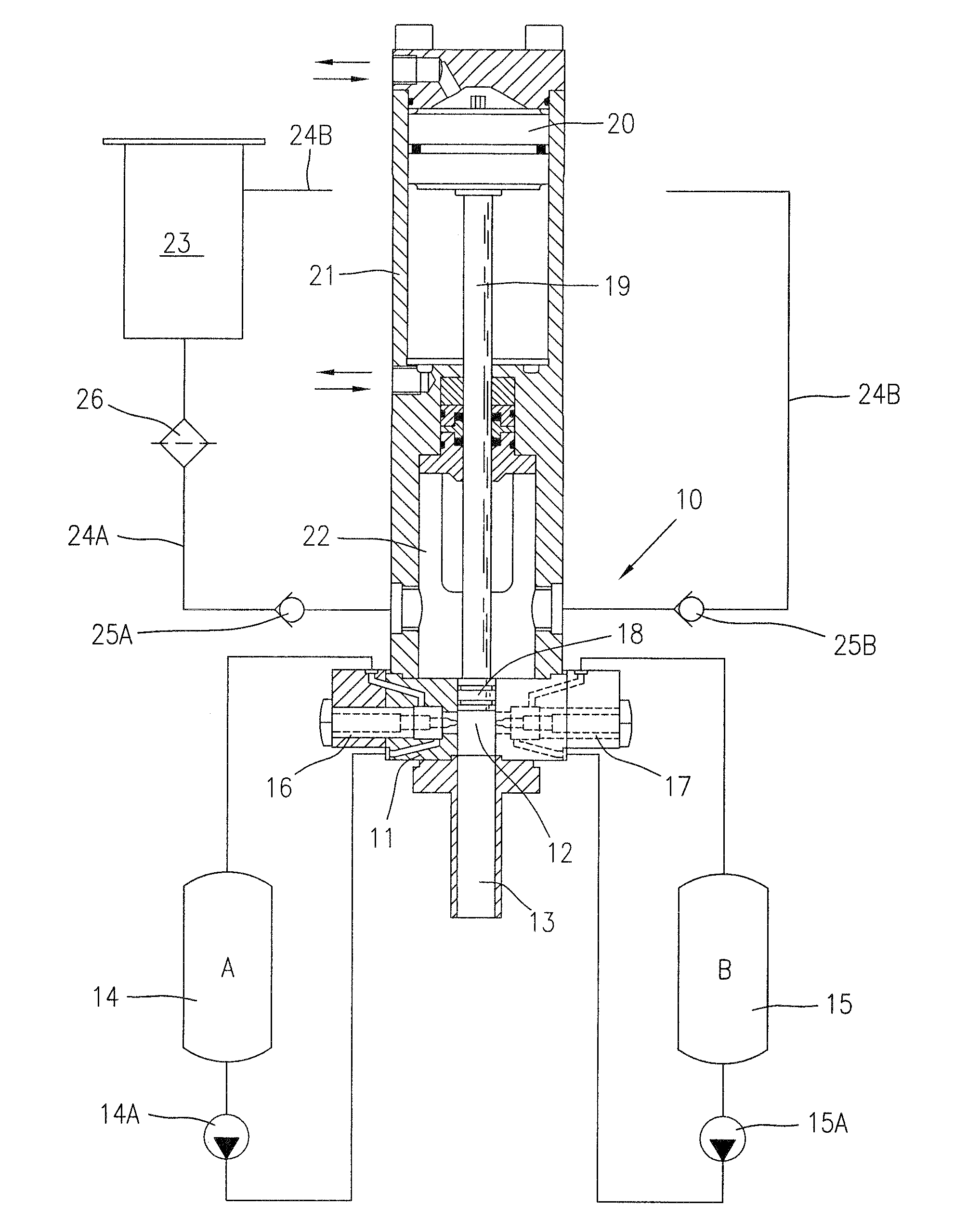 High-pressure mixing method and apparatus, with a self-lubricating and scraping device