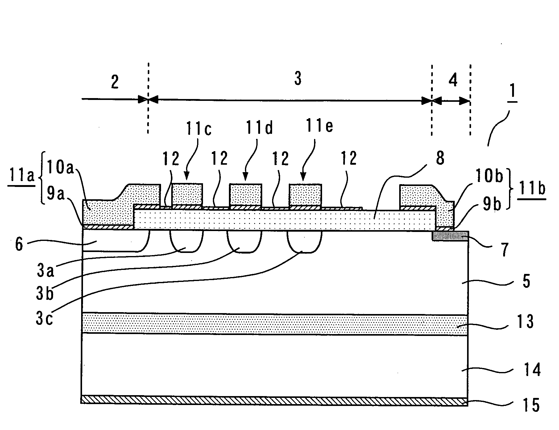 Semiconductor device having an improved structure for high withstand voltage