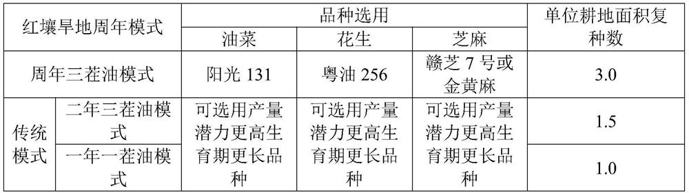 Planting method of annual three-crop oil crops in red soil dry land