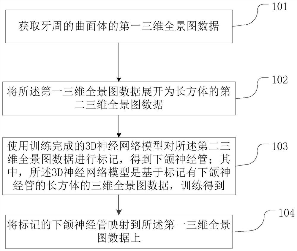 Automatic marking method and device for mandibular neural tube and electronic equipment