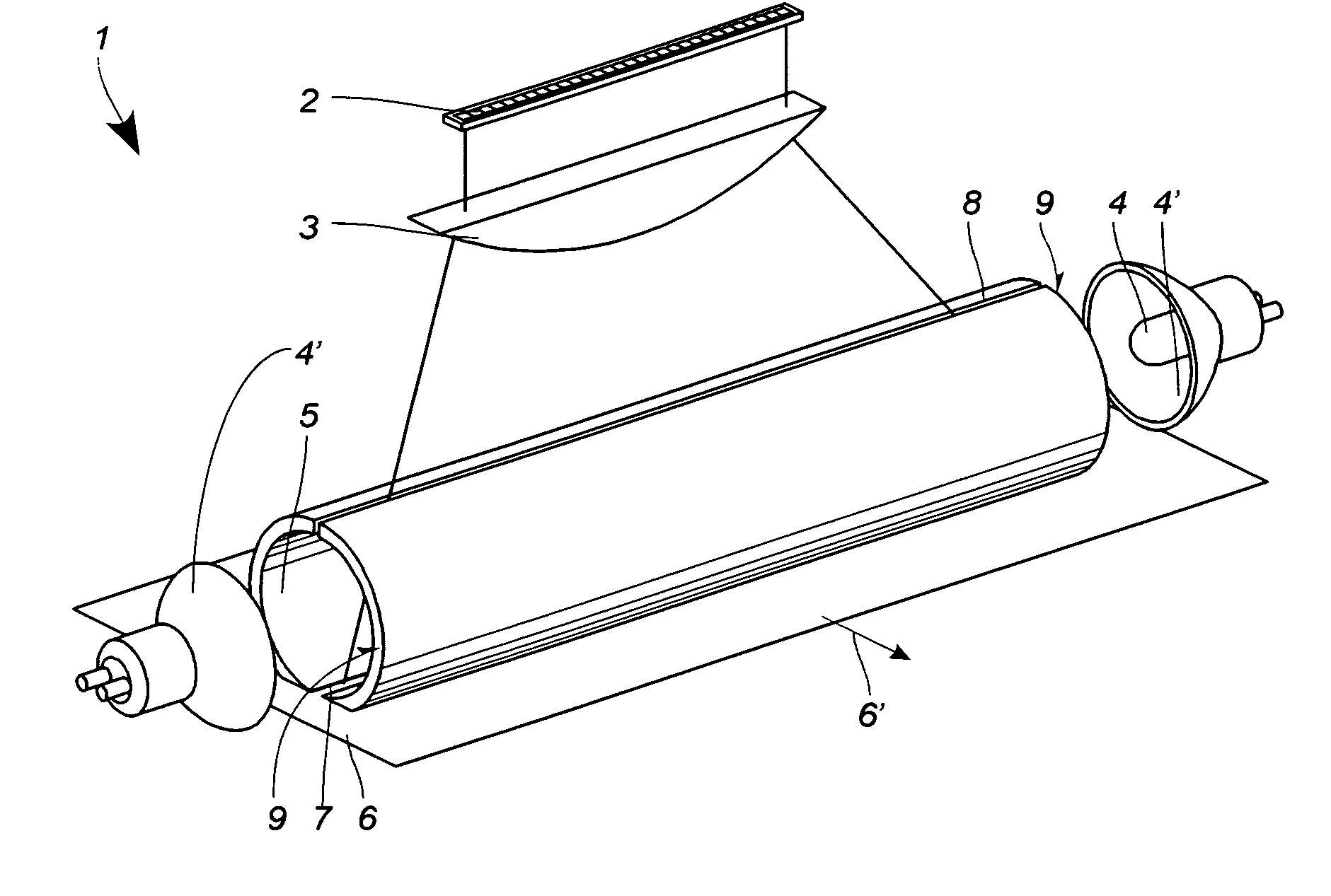 Apparatus for linear illumination of a moving product web