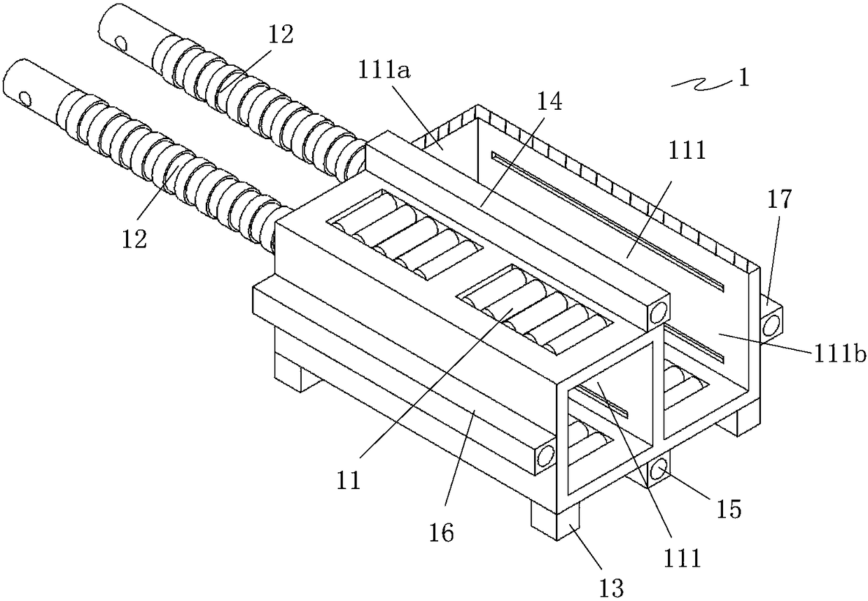 Test device for applying permanent axial compressive load to multiple concrete specimens simultaneously