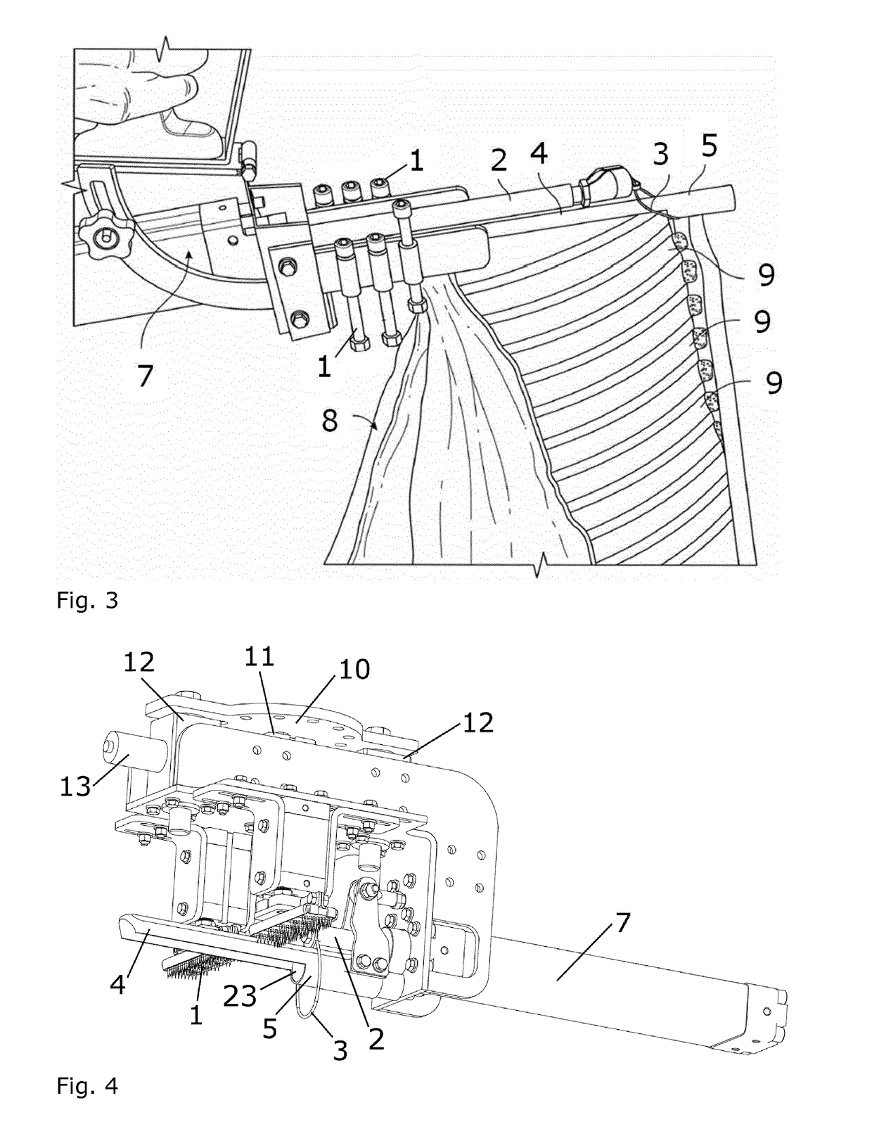 Device for loosening bones from a meat piece such as ribs from a belly piece of slaughtered animal