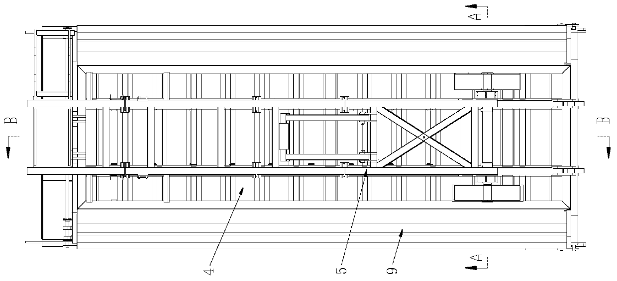 Self-unloading compartment structure with strengthened bottom plate and auxiliary frame