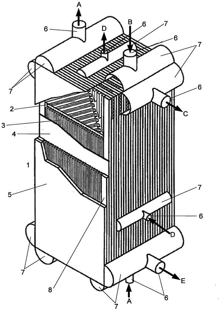 Plate heat exchanger with several modules connected by plate strips