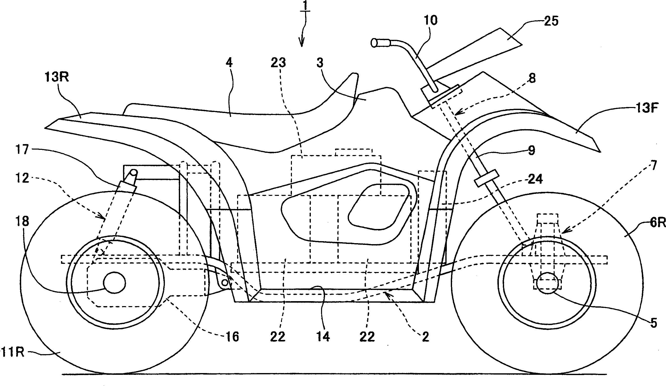 Motor driven rough-road driving four-wheeled vehicle