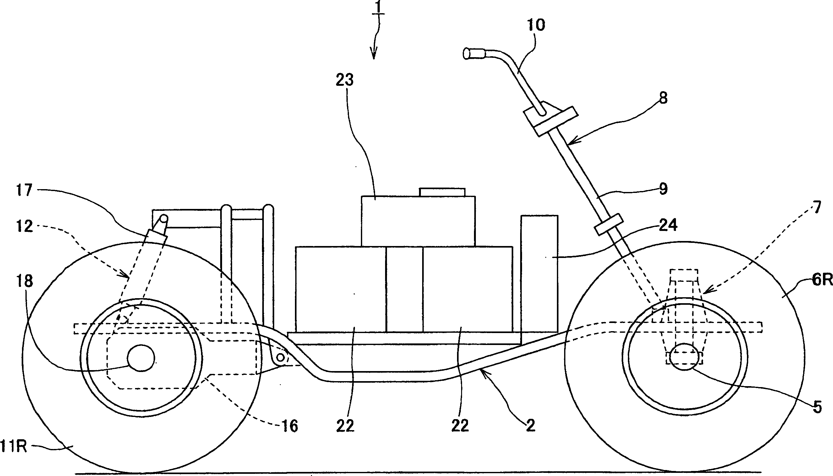 Motor driven rough-road driving four-wheeled vehicle