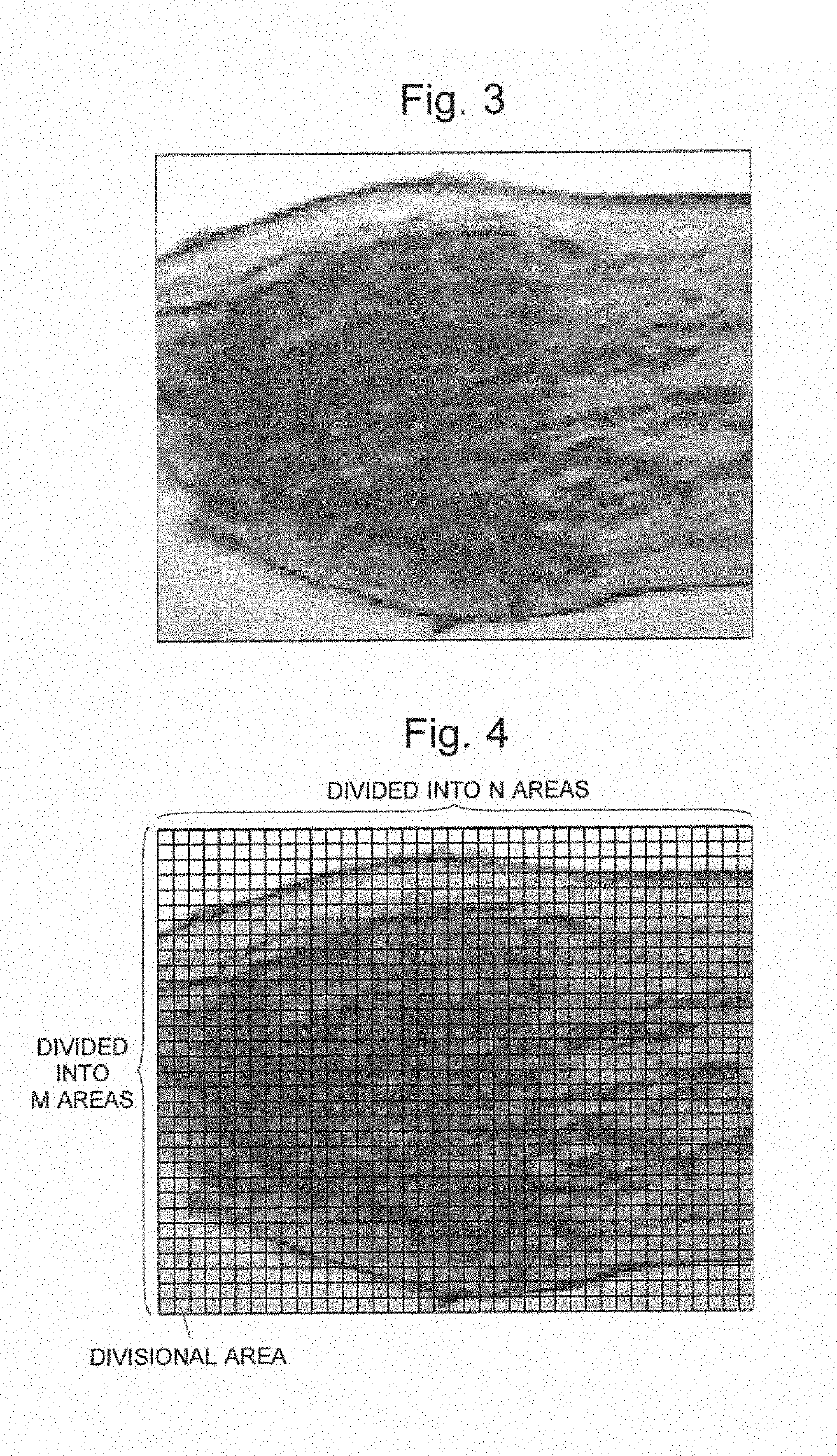 Method for setting analysis target region by extracting, from an observed image divisional areas having a value of image characteristic quantity within a value range