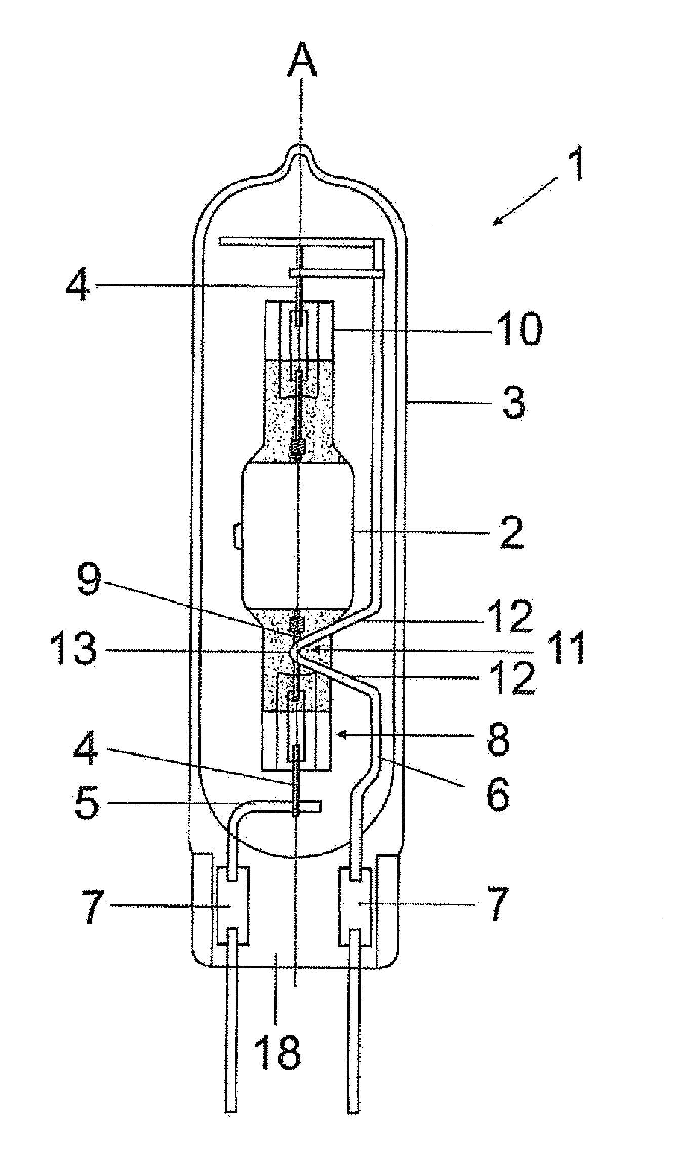 High-pressure discharge lamp with starting aid