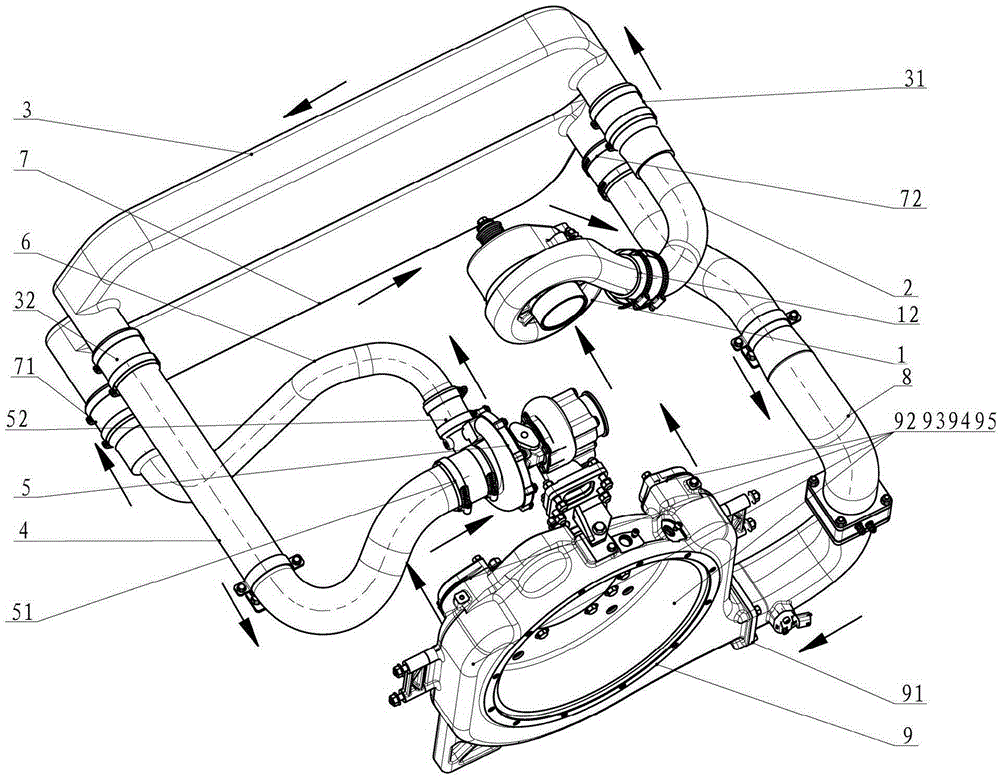 Composite supercharging air inlet system of two-stroke engine with horizontally-opposed piston and opposed cylinder