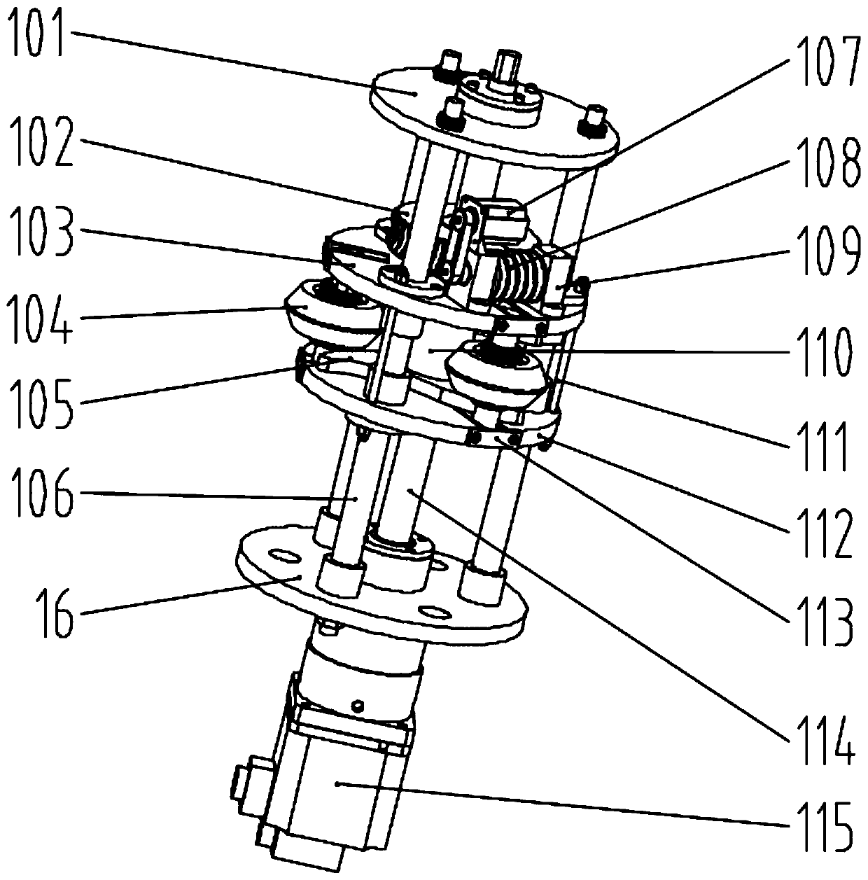 Inner spinning feeding device for bottom plate of opposite-wheel driving power spinning equipment