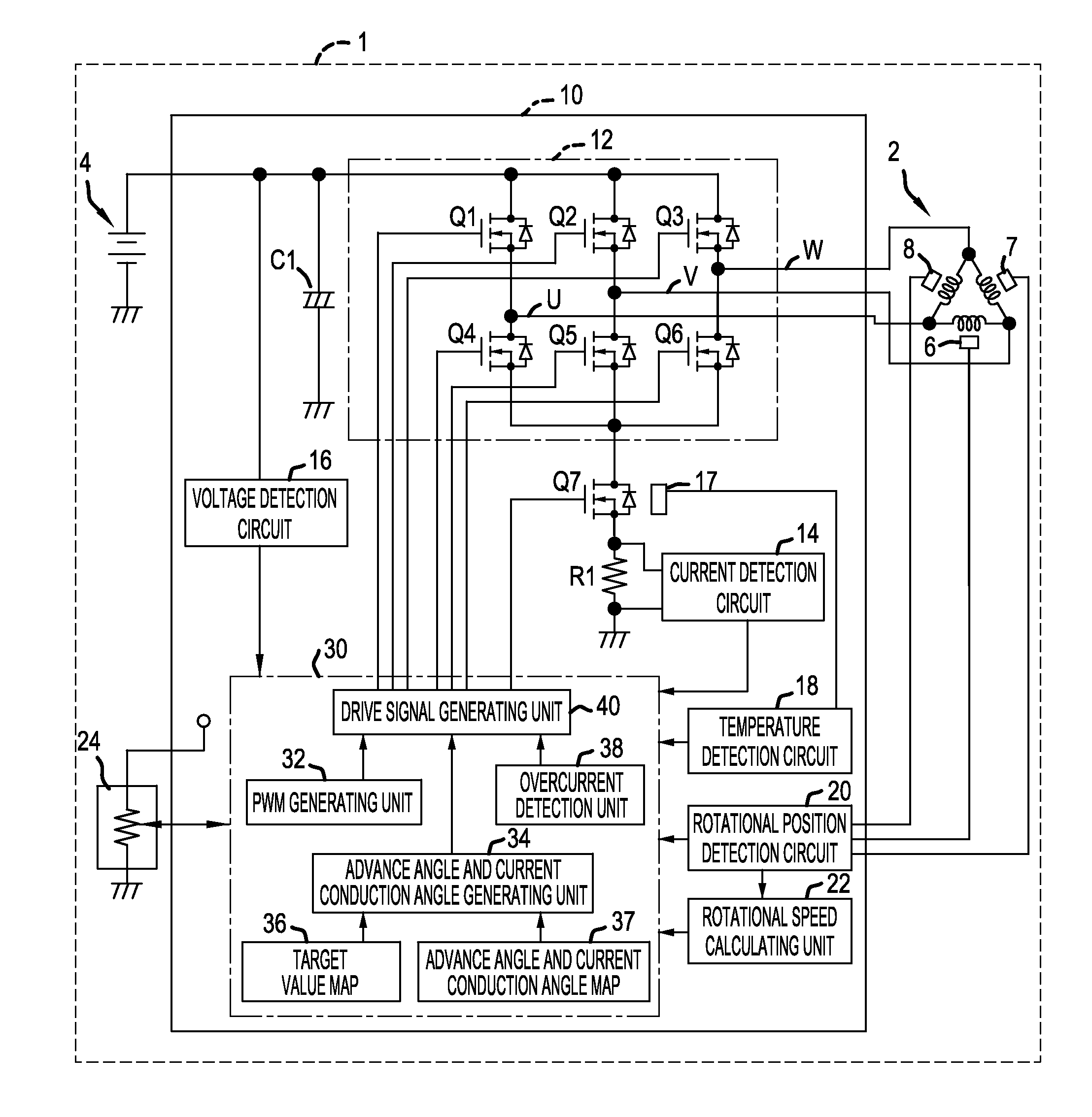 Power tool having a brushless motor and a control unit for controlling the brushless motor