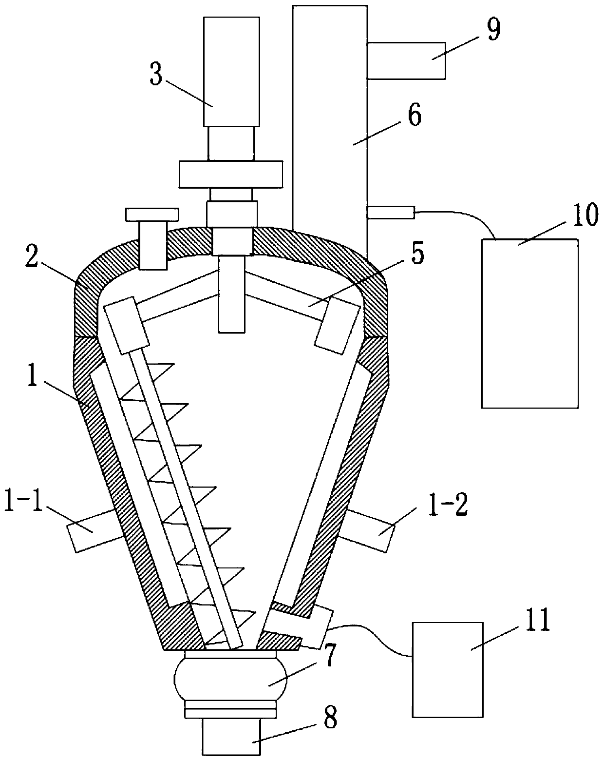 Conical dryer for treating waste resins with radioactivity