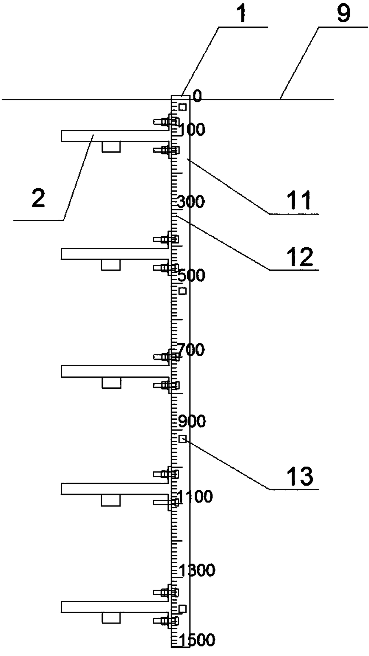 Rapid installation device of rows of cable bridge supporting arms in underground pipe gallery and use method thereof