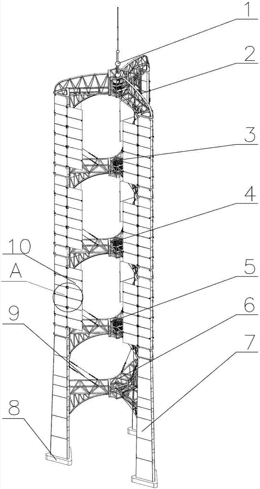 Multi-point support frame structure for integrated narrow-pipe wind-collecting power-generation system