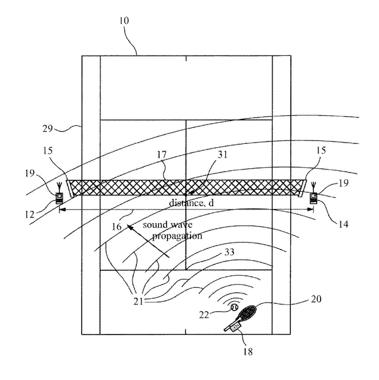 Tracking system and method for determining relative movement of a player within a playing arena