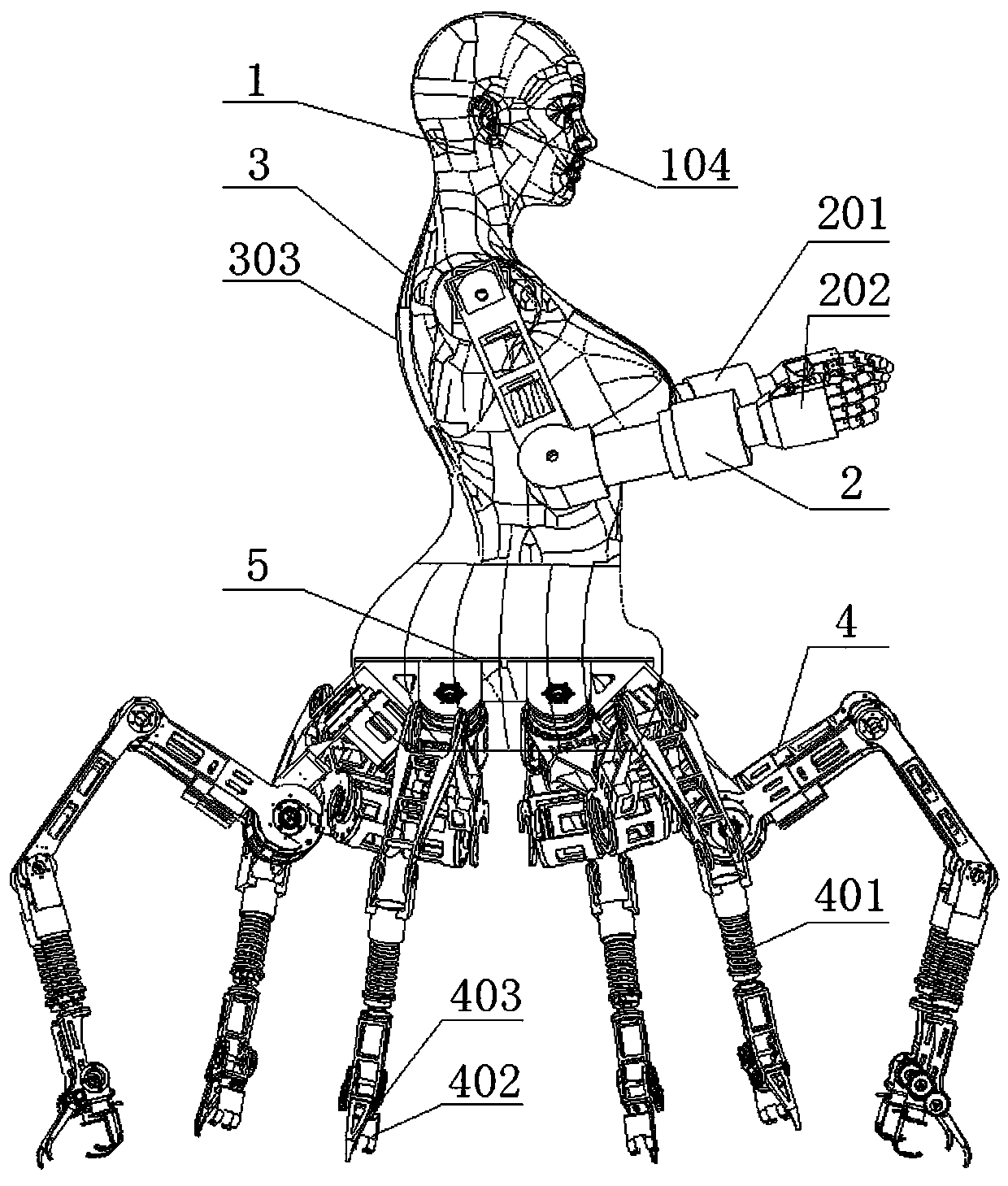 Multifunctional humanoid multi-legged robot