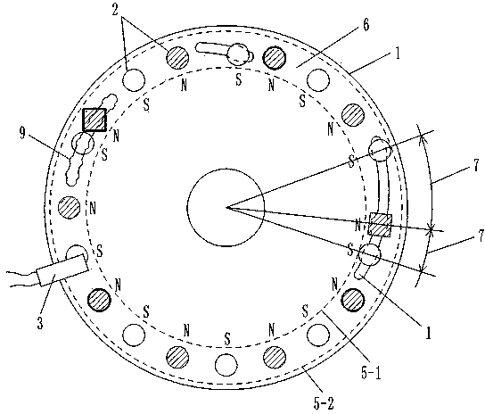 Sensor with a plurality of magnet blocks adjustable in position and magnetic flux in shell