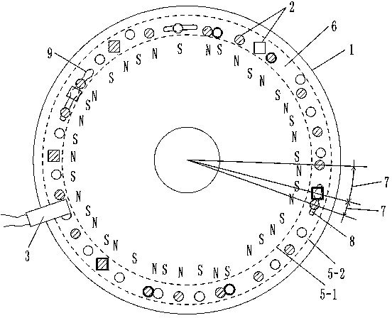 Sensor with a plurality of magnet blocks adjustable in position and magnetic flux in shell