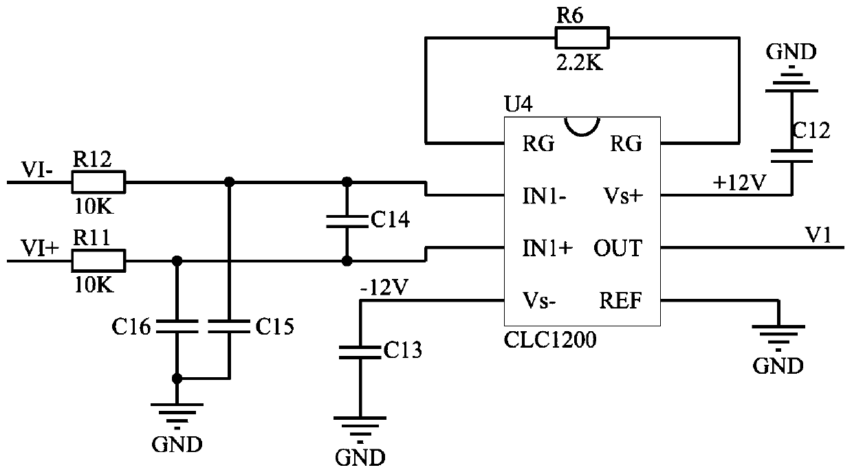 A warp tension signal amplification conditioning circuit of a high-speed loom