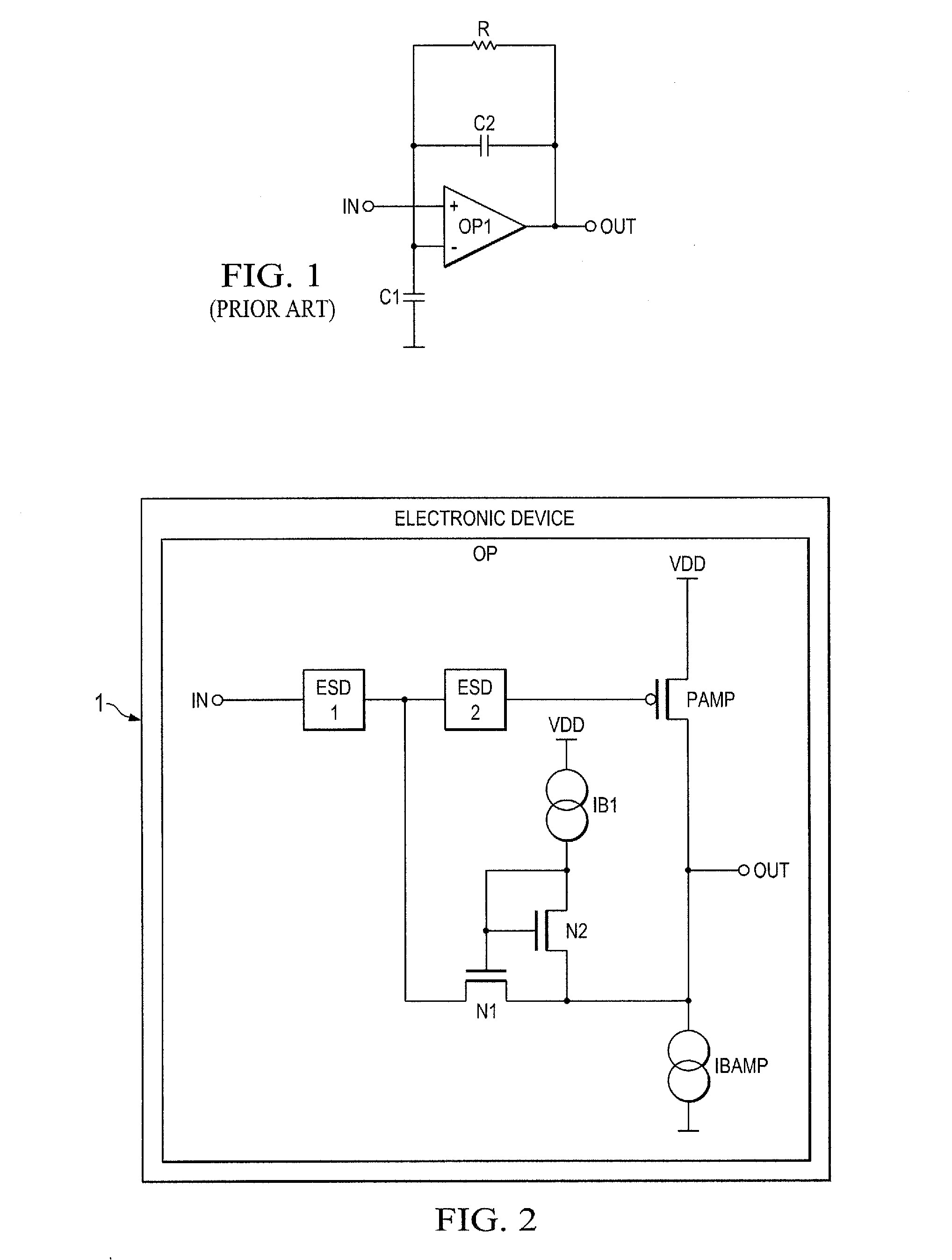 Electronic device and method for an amplifier with resistive feedback