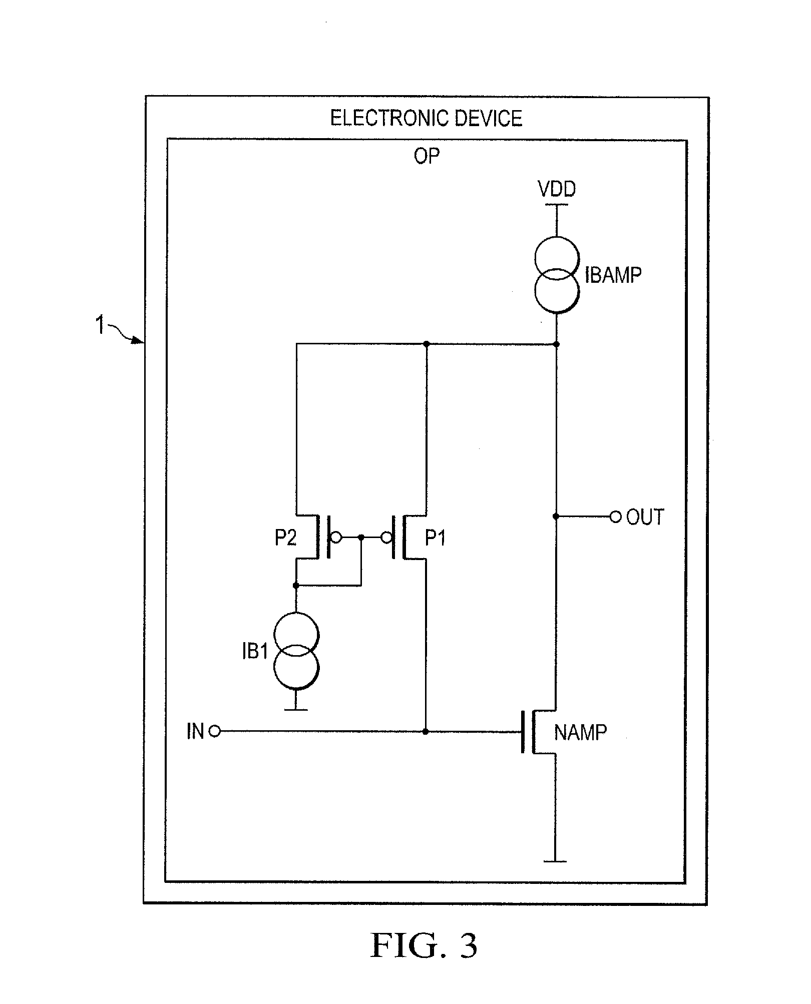 Electronic device and method for an amplifier with resistive feedback