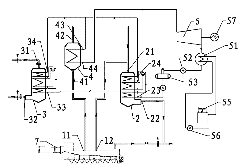 Dry method single-pressure recovery generating system of waste heat for cement production line